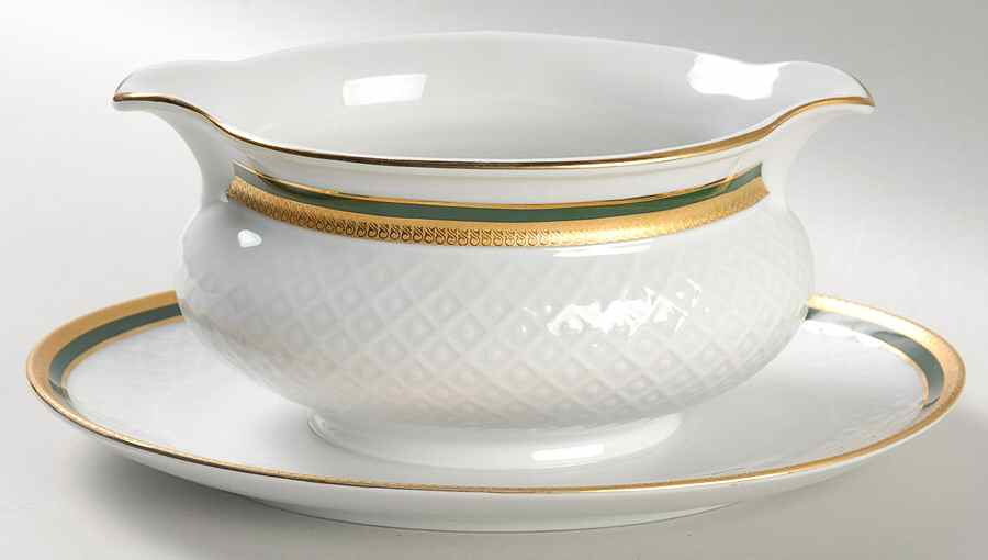 Polonaise Green Gravy Boat with Attached Underplate by Seltmann-1