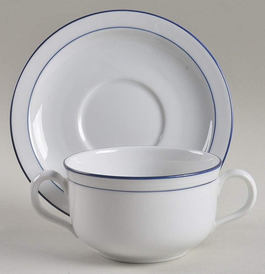 Rainbow Blue Flat Cream Soup Bowl & Saucer Set by Seltmann-1