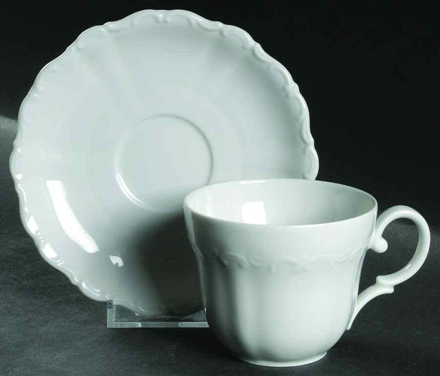 Theresia White Flat Cup & Saucer Set by Seltmann-1
