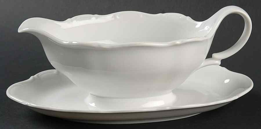 Theresia White Gravy Boat with Attached Underplate by Seltmann-1
