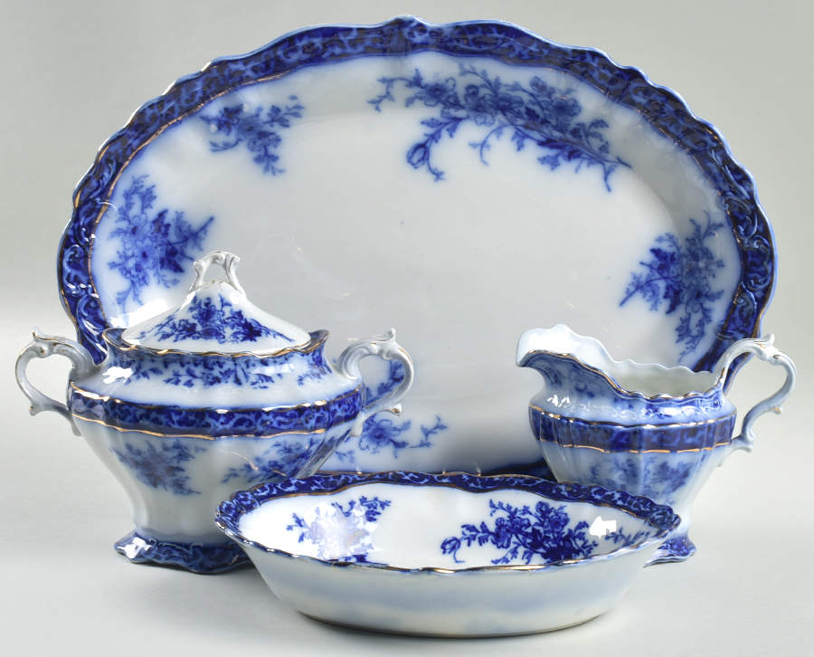 Touraine (Flow Blue) 5 Piece Hostess Set by Stanley Pottery -1