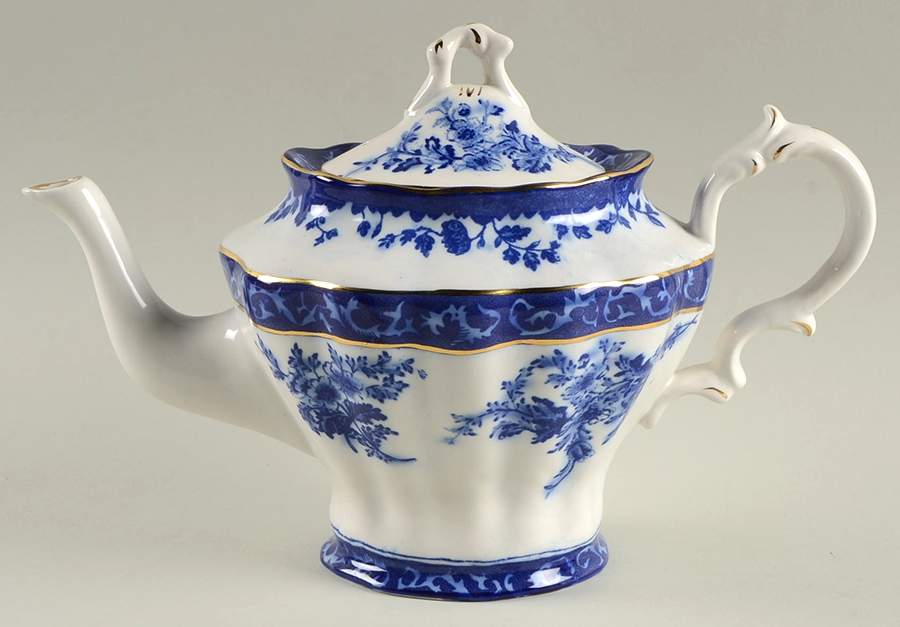 Touraine (Flow Blue) Teapot & Lid by Stanley Pottery -1
