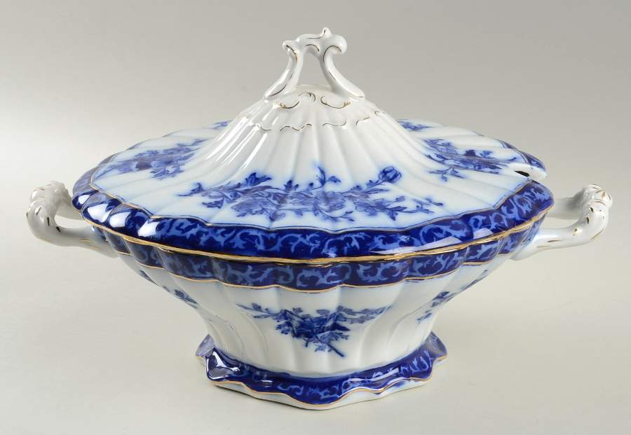 Touraine (Flow Blue) Tureen & Lid by Stanley Pottery -1