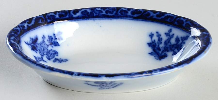 Touraine (Flow Blue) Oval Dessert Bowl by Stanley Pottery -1