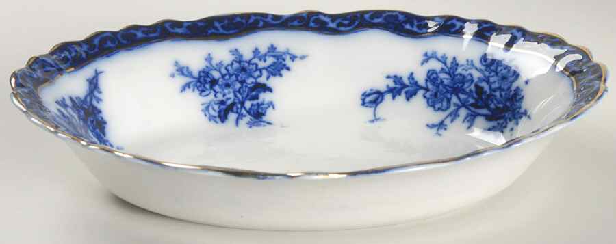 Touraine (Flow Blue) 8" Oval Vegetable Bowl by Stanley Pottery -1