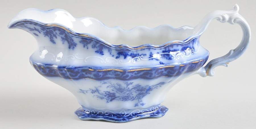 Touraine (Flow Blue) Gravy Boat by Stanley Pottery -1