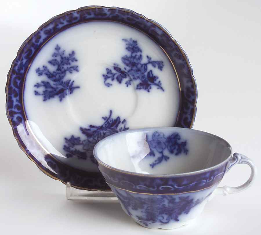 Touraine (Flow Blue) Flat Cup & Saucer Set by Stanley Pottery -1