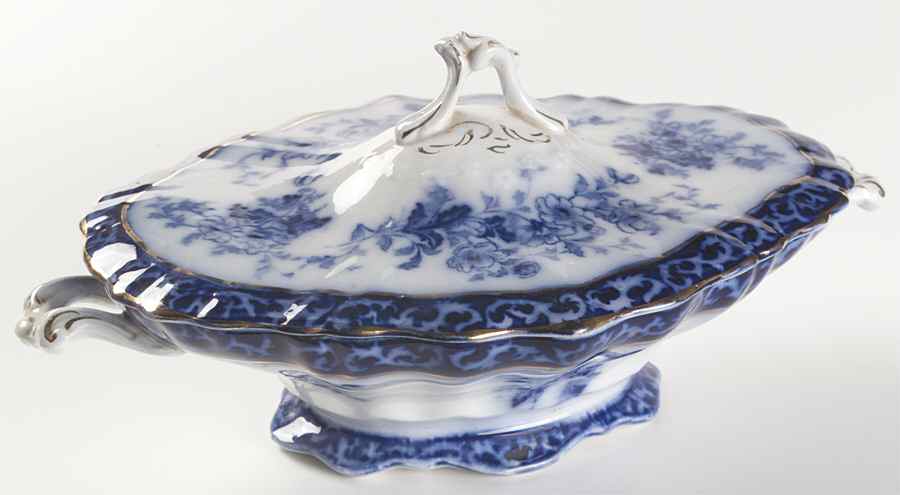 Touraine (Flow Blue) Oval Covered Vegetable by Stanley Pottery -1