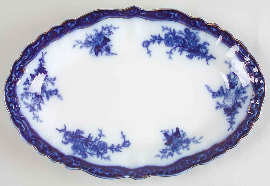 Touraine (Flow Blue) 12" Oval Serving Platter by Stanley Pottery -1