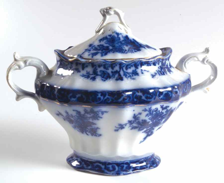Touraine (Flow Blue) Sugar Bowl & Lid by Stanley Pottery -1