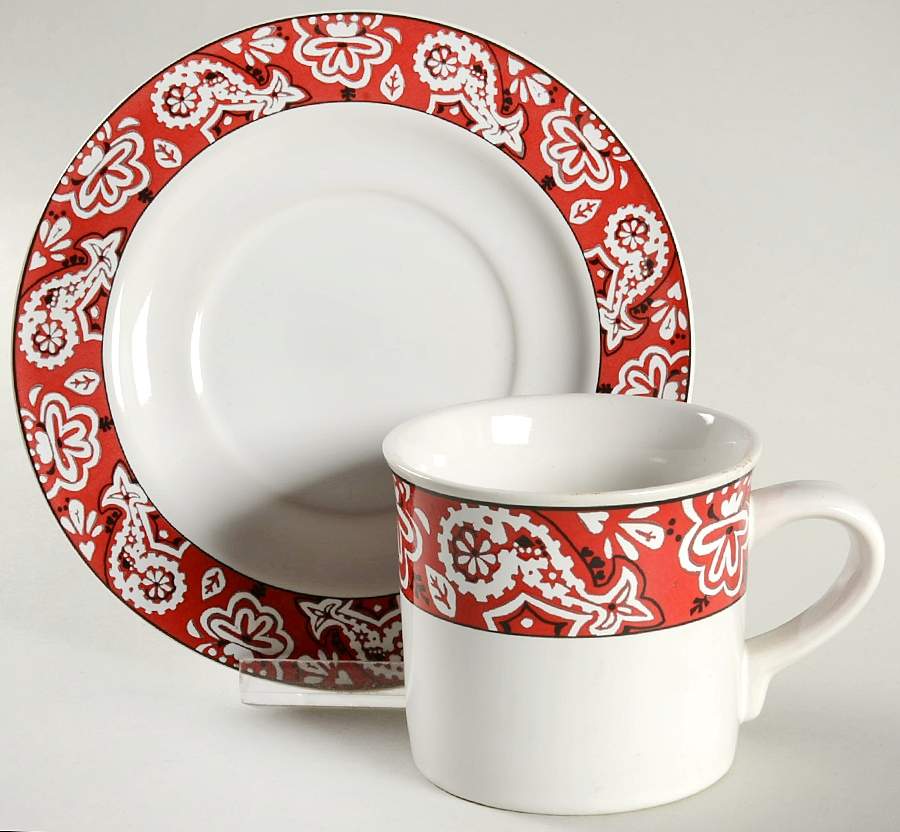 Bandana Red Flat Cup & Saucer Set by Studio Nova-1
