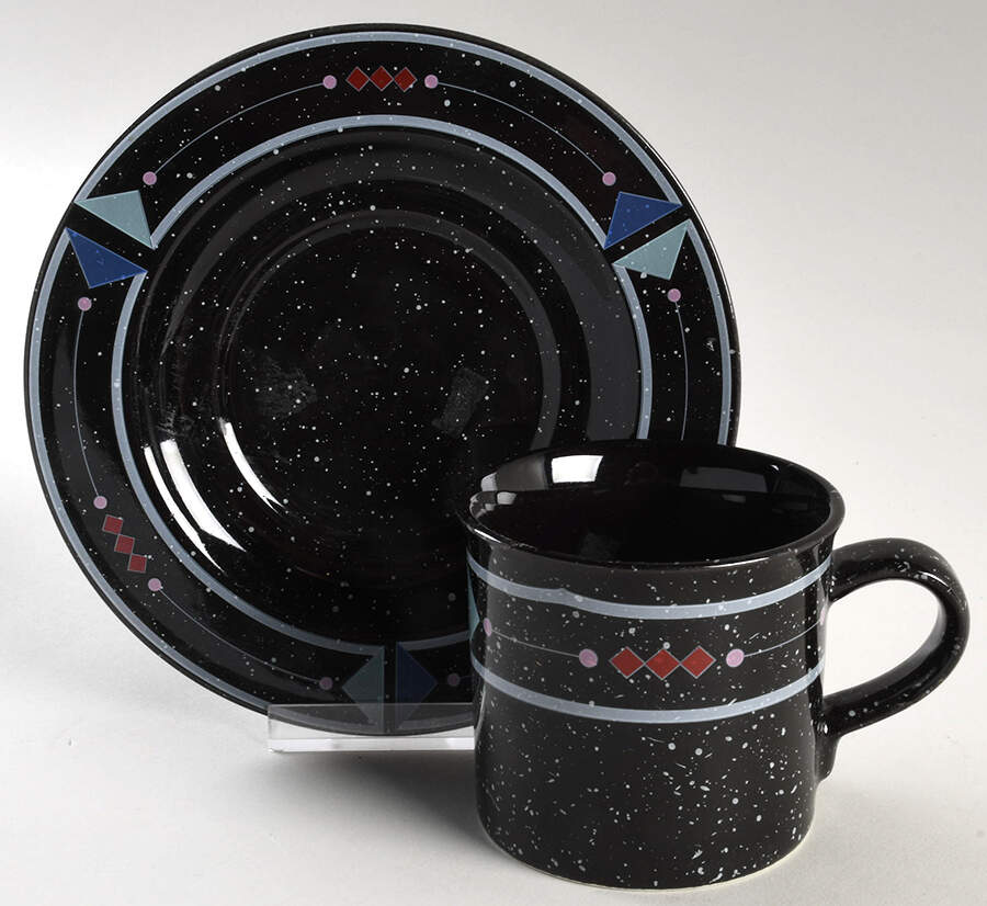 Black Marble Flat Cup & Saucer Set by Studio Nova-1