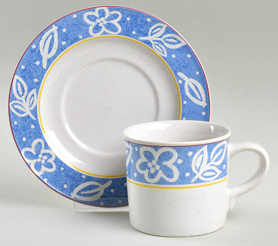 Block Print Flat Cup & Saucer Set by Studio Nova-1