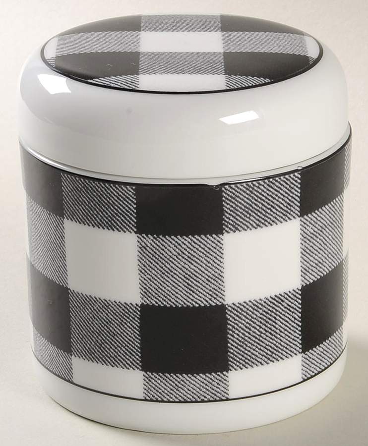 Buffalo Plaid Black and White Sugar Bowl & Lid by Studio Nova-1