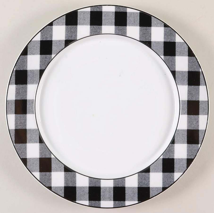 Buffalo Plaid Black and White 12" Chop Plate (Round Platter) by Studio Nova-1