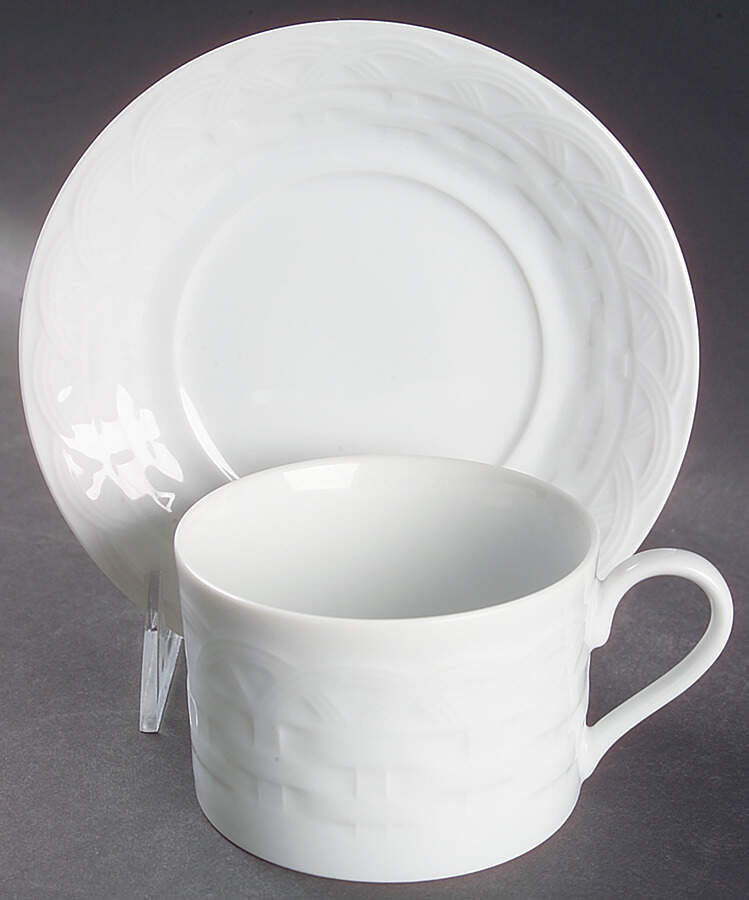 French Basket White Flat Cup & Saucer Set by Studio Nova-1