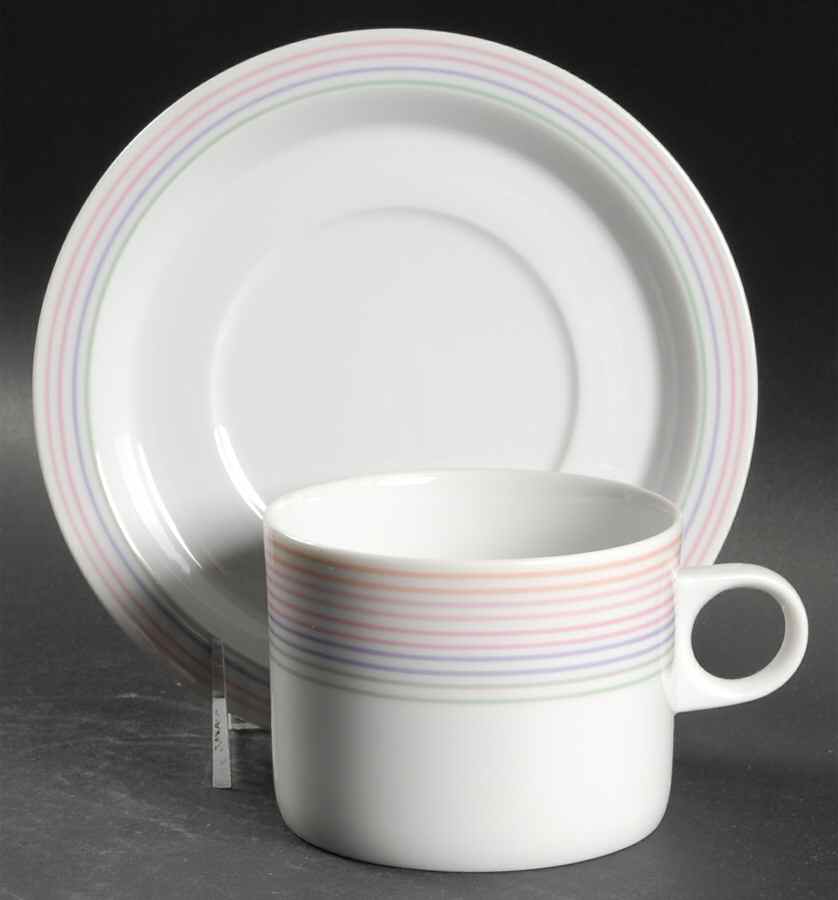 Pastel Stripes Flat Cup & Saucer Set by Studio Nova-1