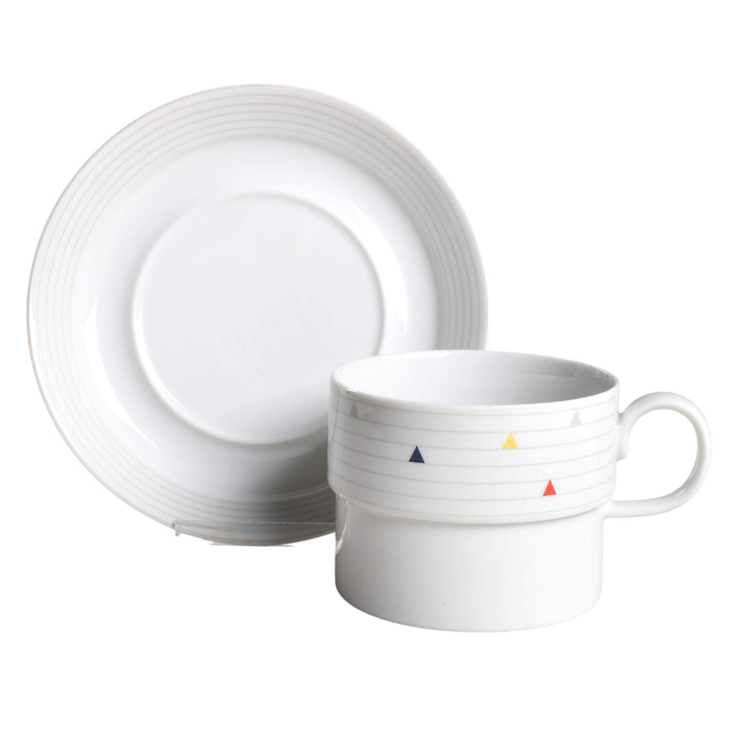 Primary Pyramids Flat Cup & Saucer Set by Studio Nova-1