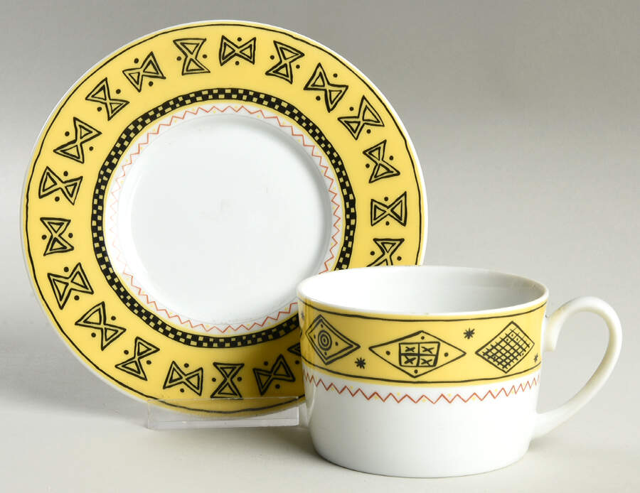 Sketch Book Yellow Flat Cup & Saucer Set by Studio Nova-1