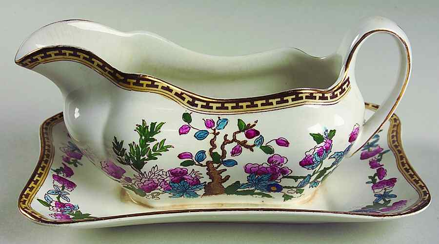 Indian Tree Gravy Boat with Attached Underplate by Soho Pottery-1