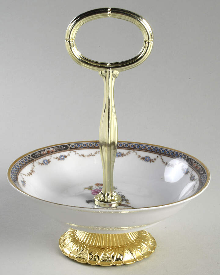 Pheasant 6"-7" Handled Footed Nut Dish HC by Sommer & Matschak-1