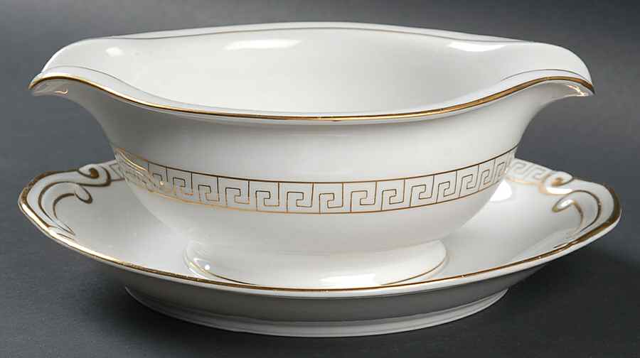 Golden Key Gravy Boat with Attached Underplate by Sone-1