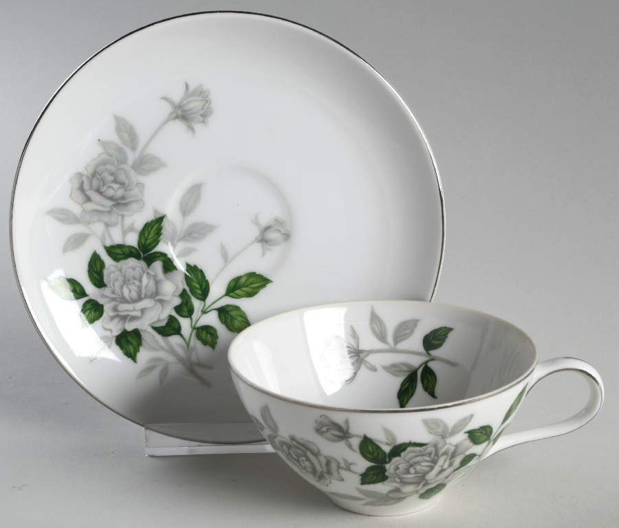 Gray Pearl (Platinum Trim) Flat Cup & Saucer Set by Sone-1