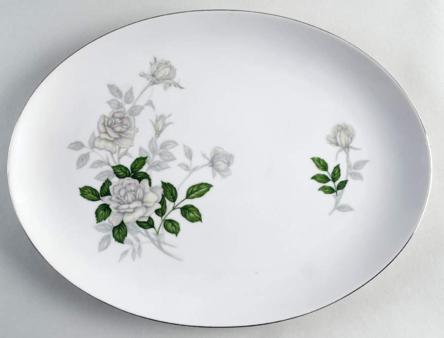 Gray Pearl (Platinum Trim) 14" Oval Serving Platter by Sone-1
