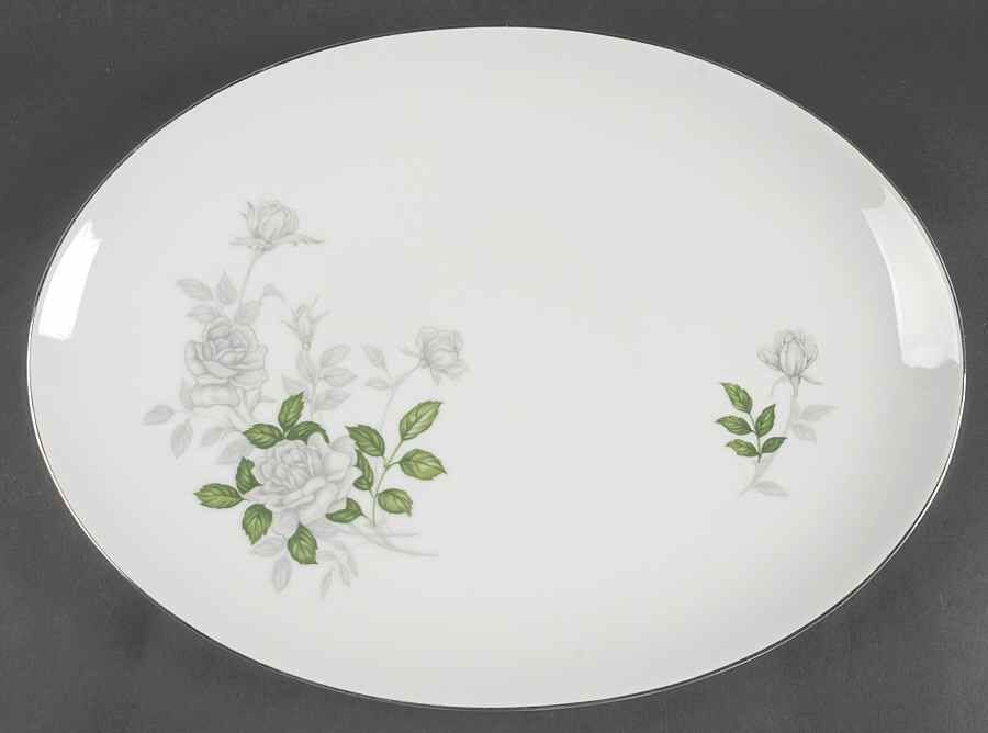 Gray Pearl (Platinum Trim) 16" Oval Serving Platter by Sone-1