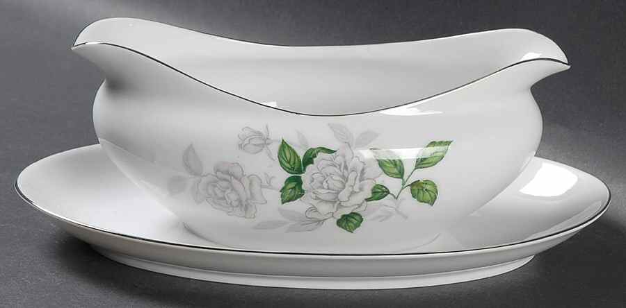 Gray Pearl (Platinum Trim) Gravy Boat with Attached Underplate by Sone-1