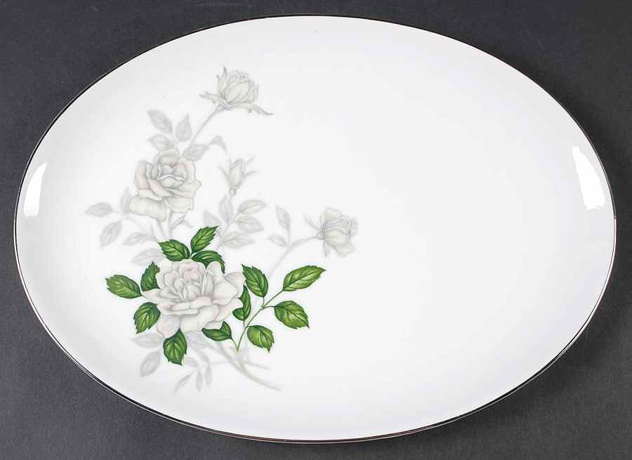 Gray Pearl (Platinum Trim) 12" Oval Serving Platter by Sone-1
