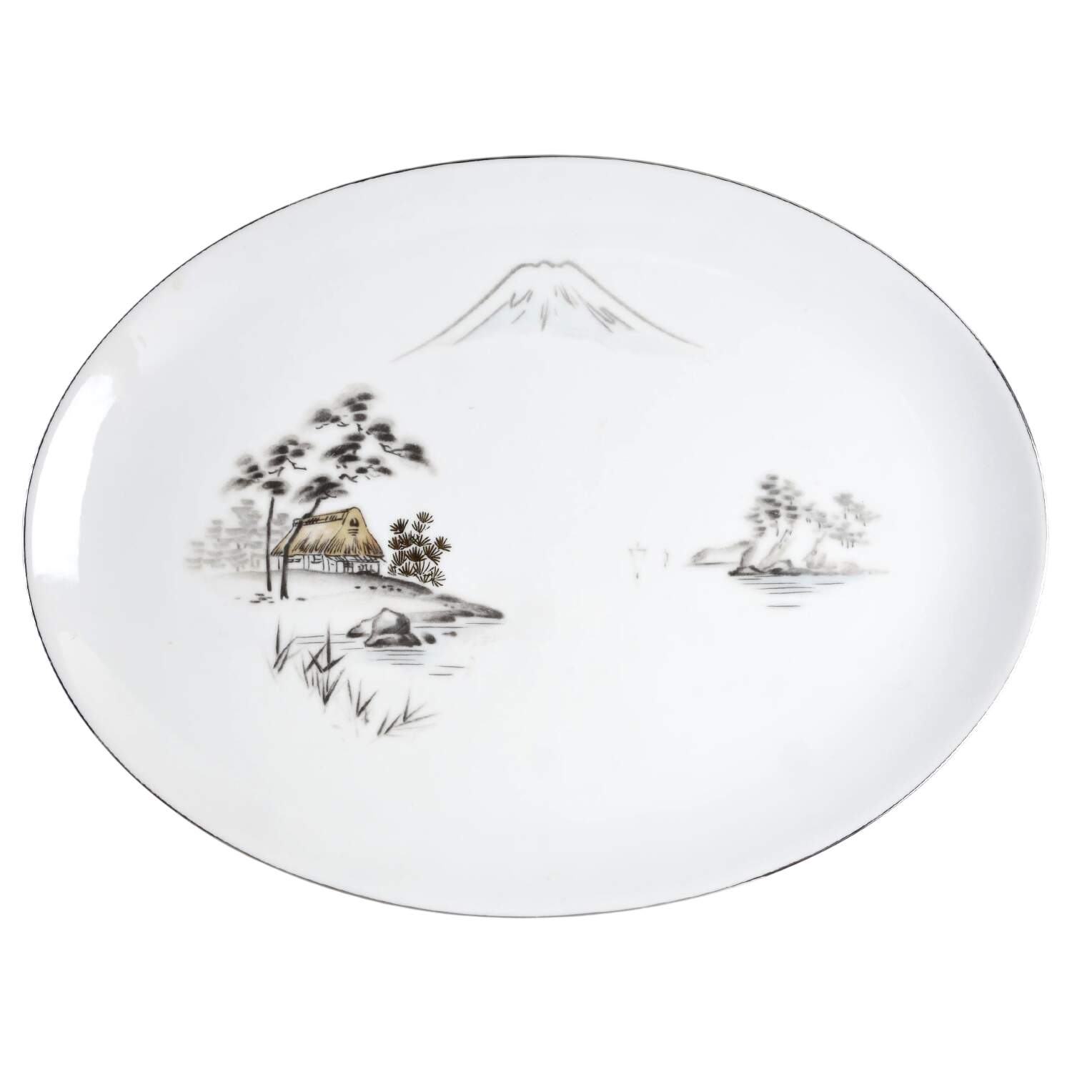 Mt. Fuji Coupe Shape 16" Oval Serving Platter by Sone-1