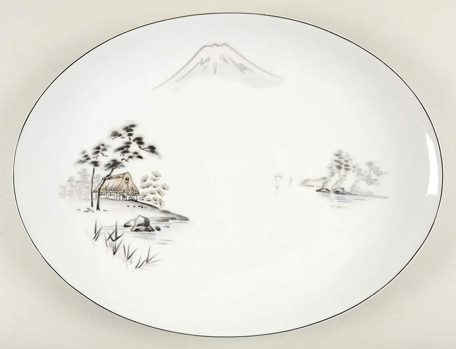 Mt. Fuji Coupe Shape 15" Oval Serving Platter by Sone-1