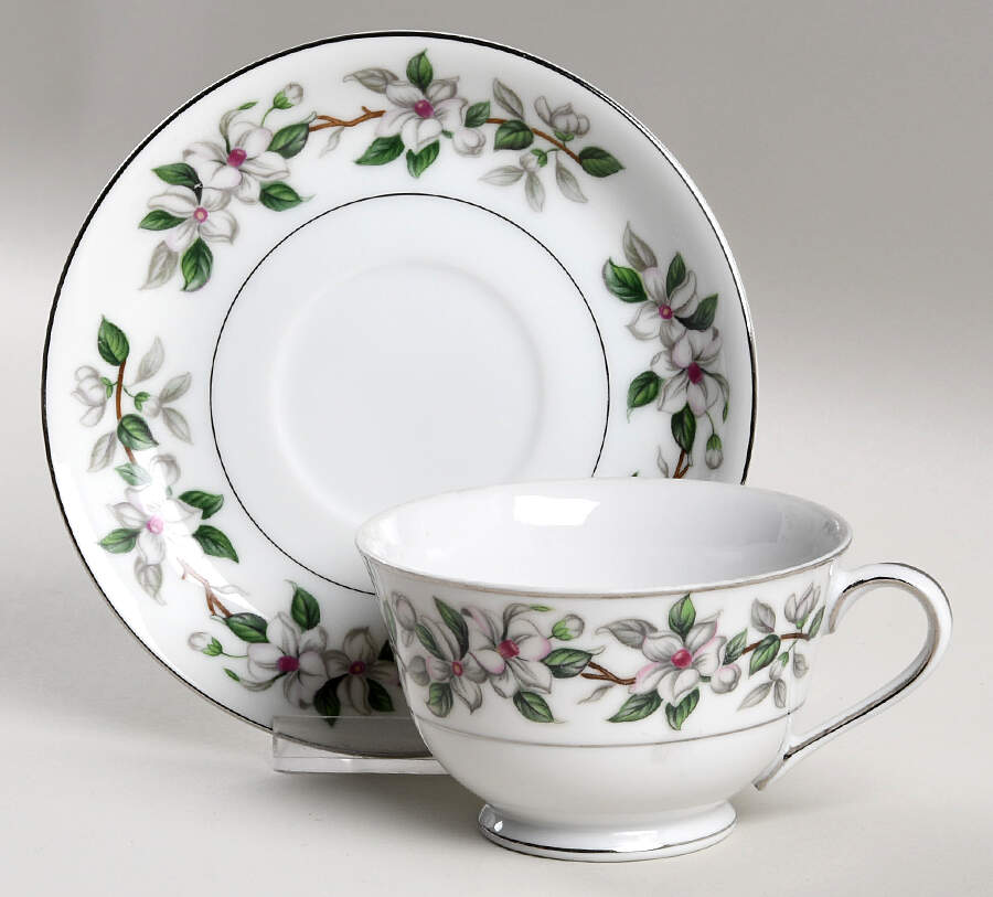 Pamela (Platinum Trim) Footed Cup & Saucer Set by Sone-1