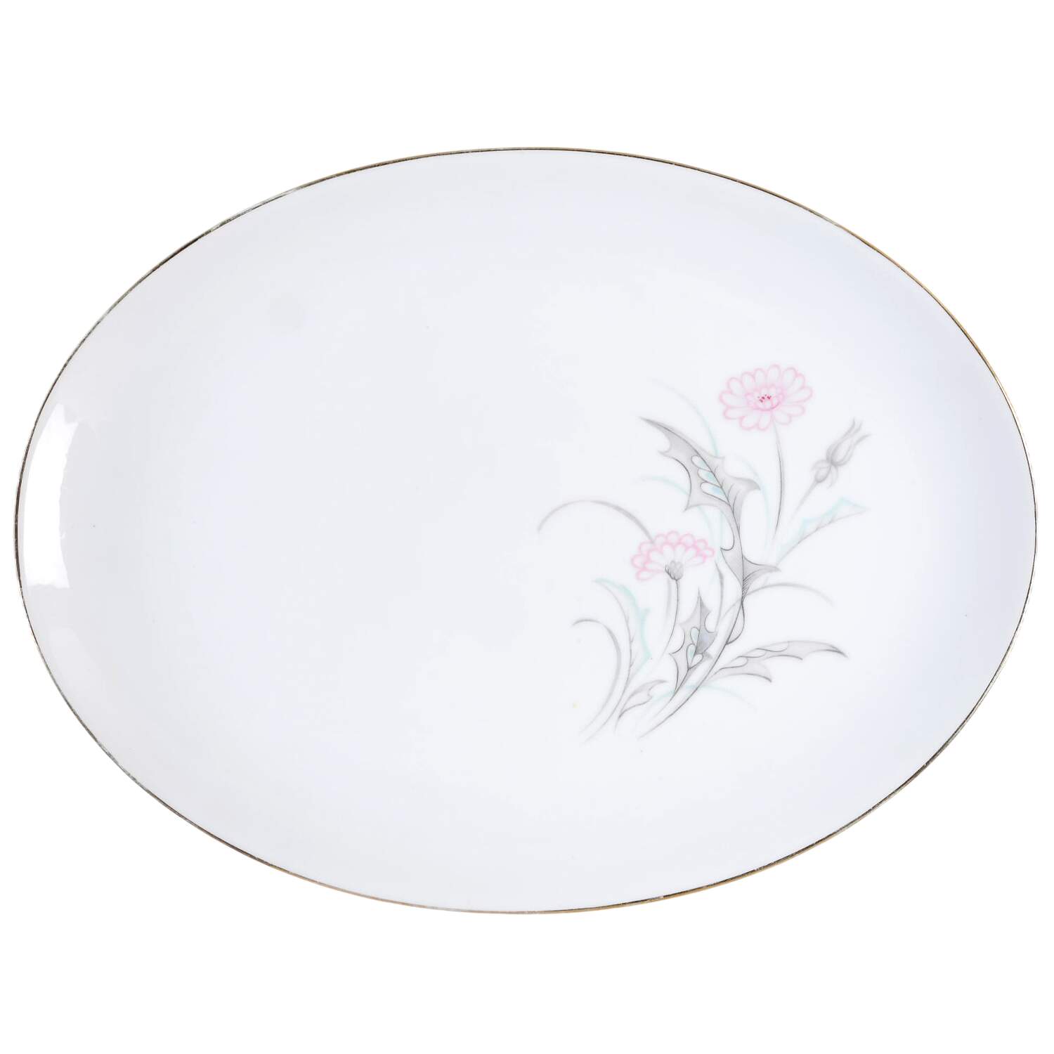 Pink Thistle 15" Oval Serving Platter by Sone-1