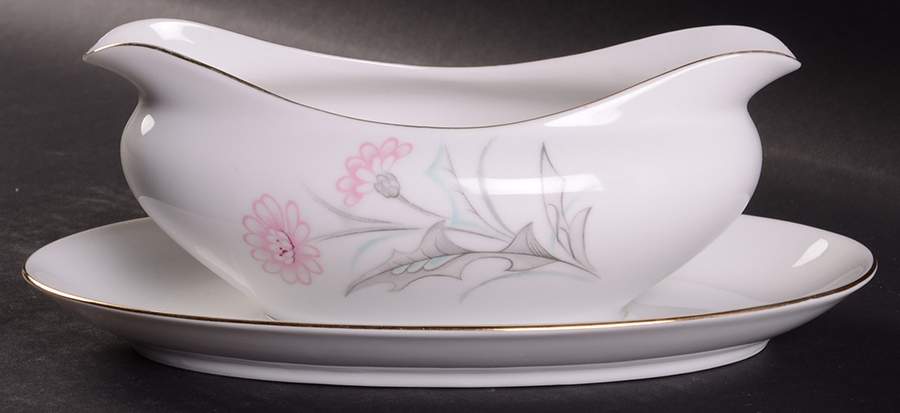 Pink Thistle Gravy Boat with Attached Underplate by Sone-1