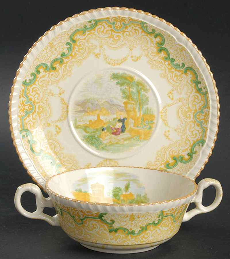 2-8304 Flat Cream Soup Bowl & Saucer Set by Spode-1