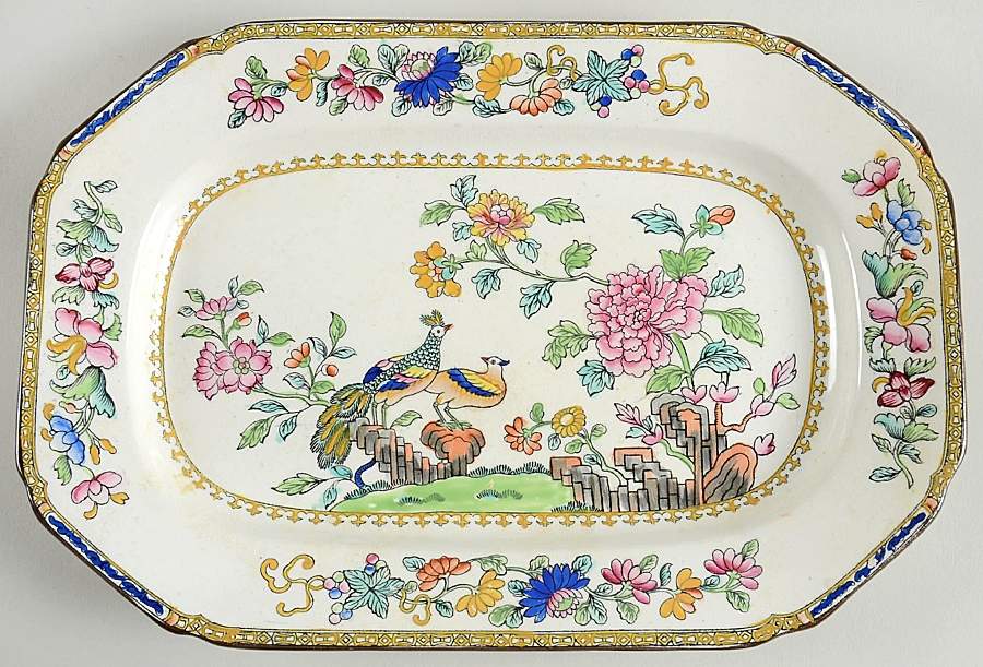 Spode's Peacock (Scalloped) 10" Oval Serving Platter by Spode-1