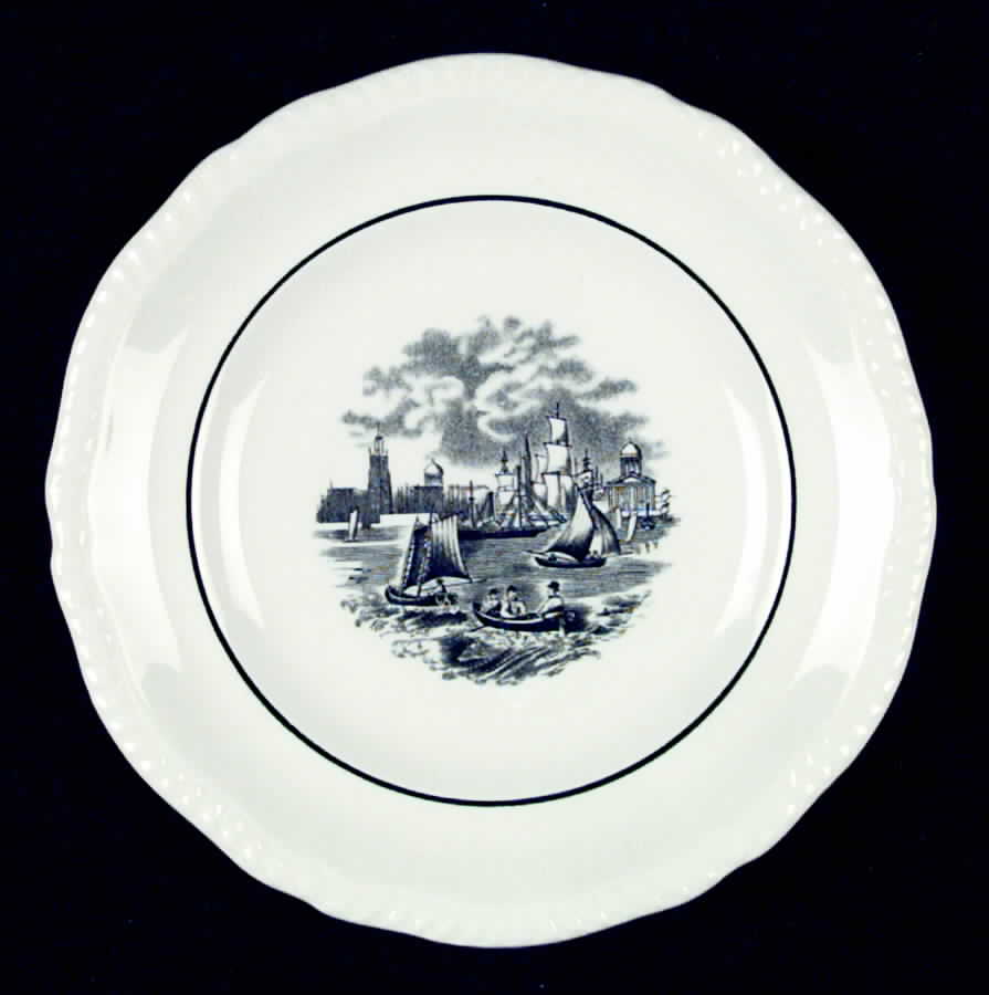 Albion Ships (Black, Verge) Salad Plate by Spode-1