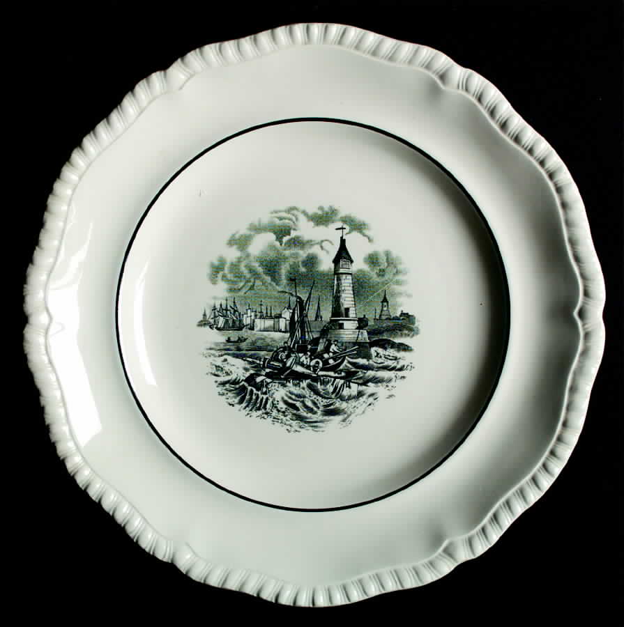 Albion Ships (Black, Verge) Dinner Plate by Spode-1