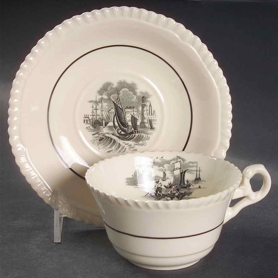 Albion Ships (Black, Verge) Flat Cup & Saucer Set by Spode-1
