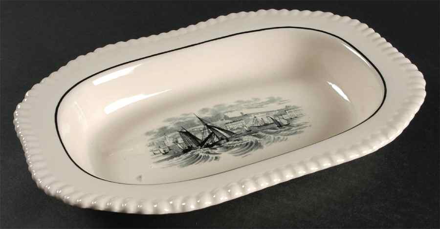 Albion Ships (Black, Verge) 9" Oval Vegetable Bowl by Spode-1