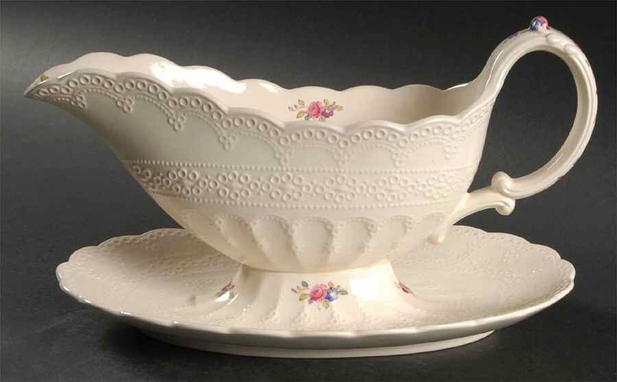 Ann Hathaway (Jewel) Gravy Boat with Attached Underplate by Spode-1