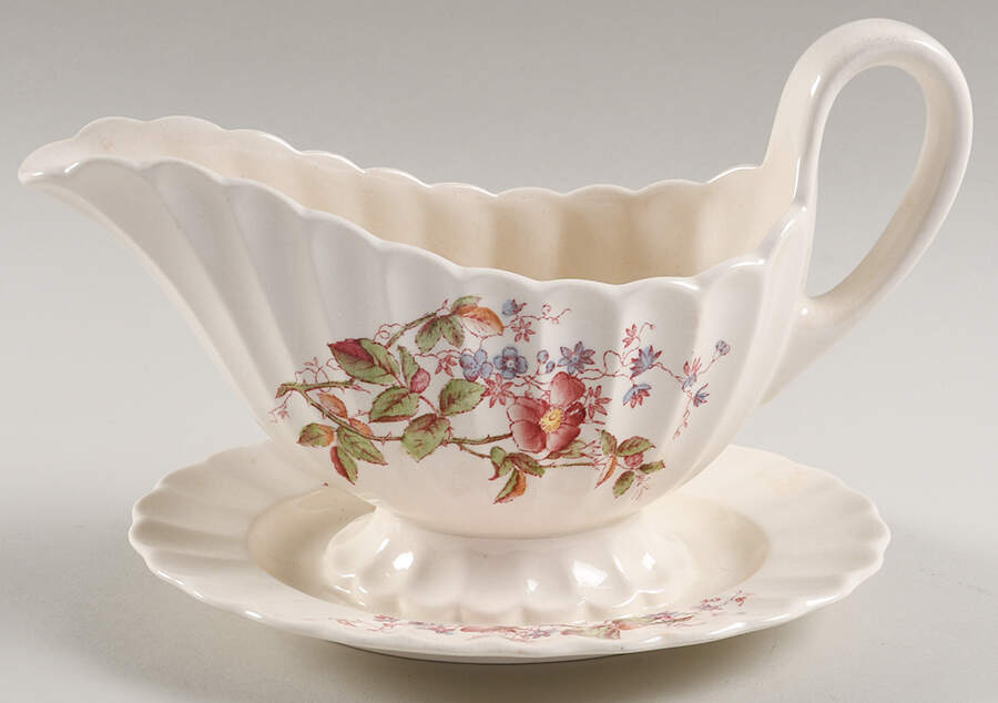 Apple Blossom Gravy Boat with Attached Underplate by Spode-1