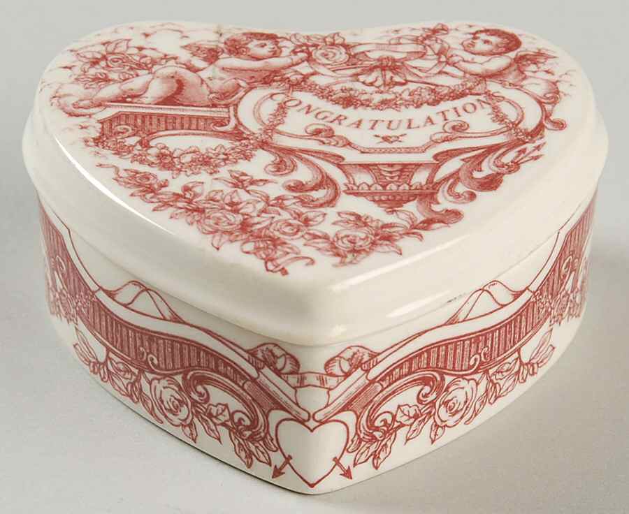 Archive Collection Cranberry Heart Shape Box & Lid by Spode-1