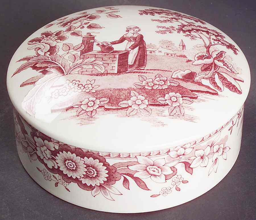 Archive Collection Cranberry 5" Round Box & Lid by Spode-1