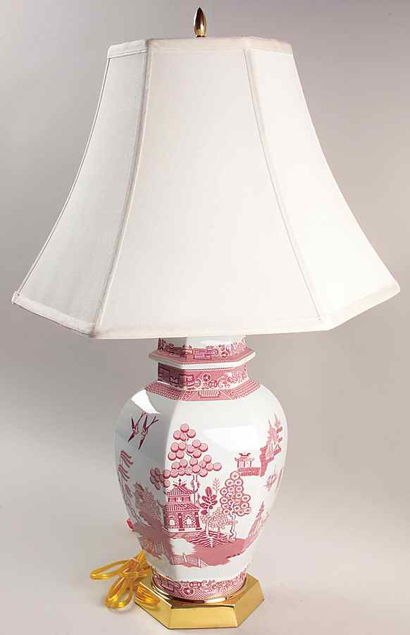Archive Collection Cranberry Electric Hexagonal Vase Lamp & Shade by Spode-1