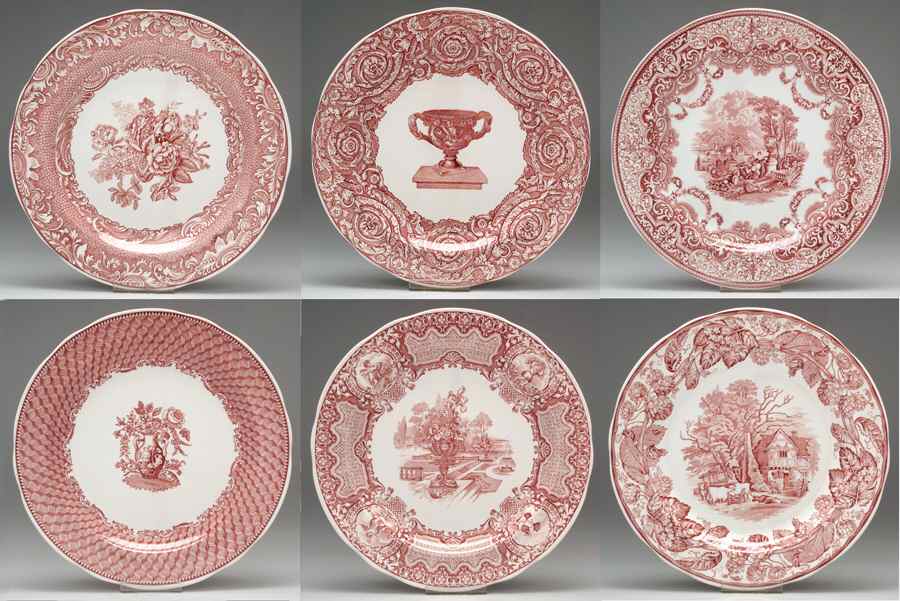 Archive Collection Cranberry (Set of 6) Dinner Plates (Victorian,2,5,6,12,15,16 by Spode-1