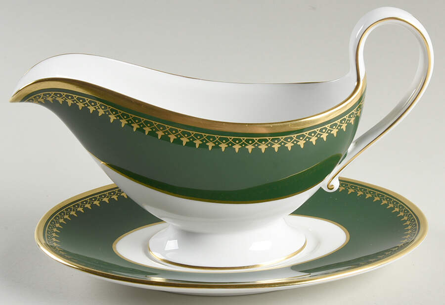 Ashdown Leather Green Gravy Boat & Underplate by Spode-1