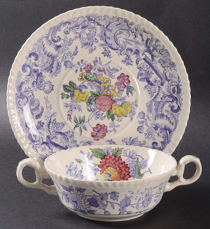 Aster Lavender Footed Cream Soup Bowl & Saucer Set by Spode-1